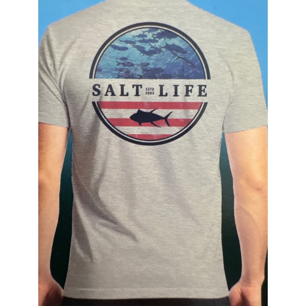 Salt Life Mens L Gray Live Salty Graphic T Shirt Shark Logo Cotton NWT